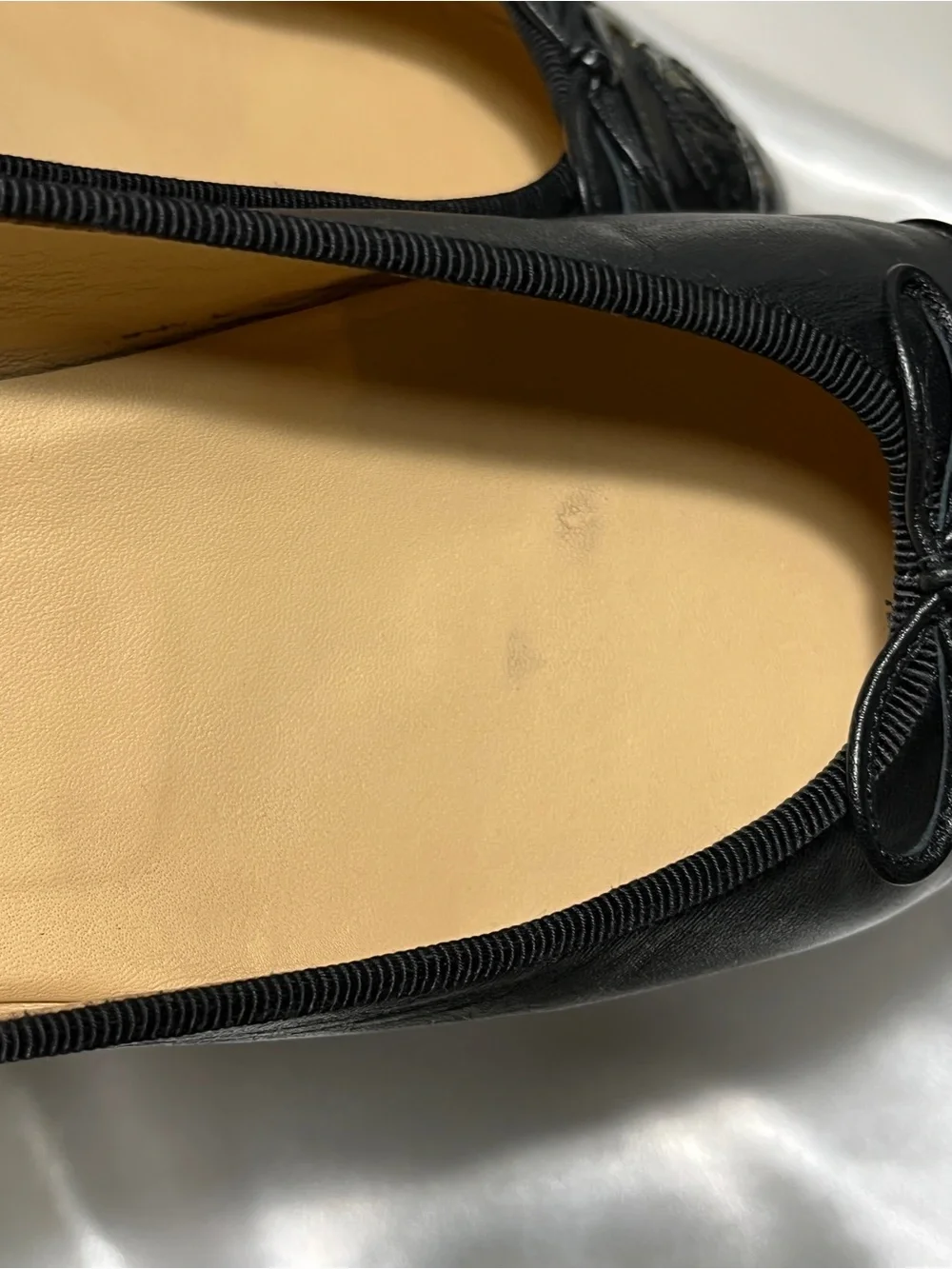 CHANEL Black Leather Ballet Flats with Patent Cap Toe & CC Motif